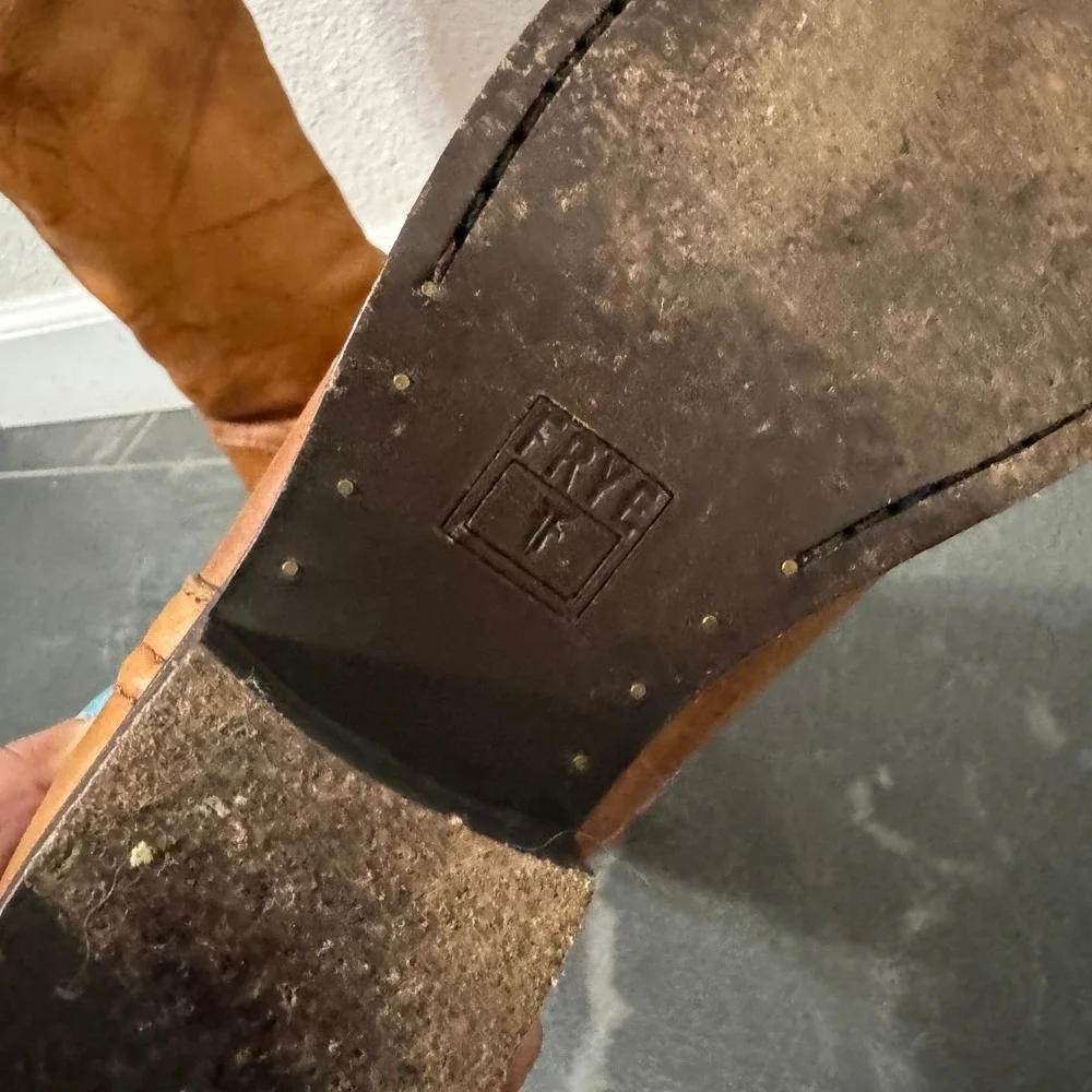 Frye Melissa Trapunto Boots Womens 5.5B Cognac Leather‎ Riding Knee High Western